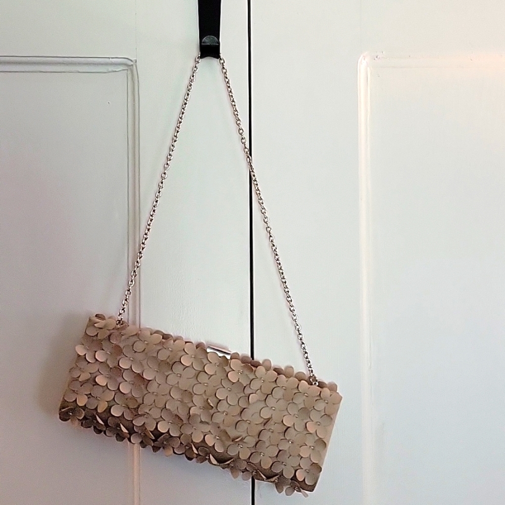 Sondra Robert's clutch bag gray satin metal strap